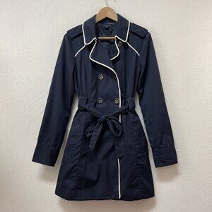 Tommy Hilfiger Blue Trench Coat In Blue With White Trim sz Large